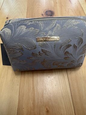 Vince Camuto Gray Cosmetic Pouch with Gold Jacquard Accents